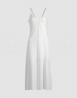 White Women's Urban Revivo Plain Knitted Cami Dress | QYD574EY