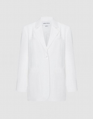 White Women's Urban Revivo Plain Single Breasted Blazers | WPQ9485KK