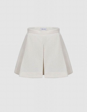 White Women's Urban Revivo Pleated Mini Knitted A-Line Skirts | PZC2352OO