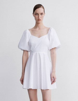 White Women's Urban Revivo Puff Sleeve Dress | FJW702IC