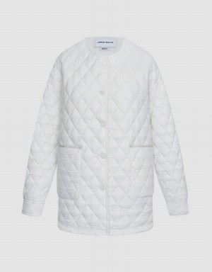 White Women's Urban Revivo Quilted Statement Collar Winter Coats | YFV4474OZ