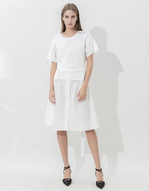 White Women's Urban Revivo Raglan Sleeve Knitted Dress | JXU7837JI