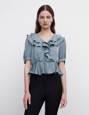 White Women's Urban Revivo Ruffle Blouse | FMV7231OD