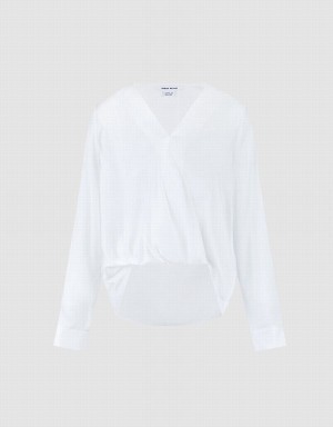 White Women's Urban Revivo Silk Effect Wrap Blouse | WLJ1461DV