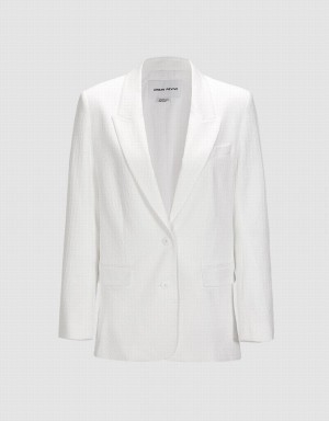 White Women's Urban Revivo Single Breasted Blazers | BDH9419BU