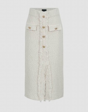 White Women's Urban Revivo Split Hem Tweed Knitted Straight Skirts | XXJ358IM