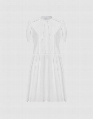 White Women's Urban Revivo Statement Collar Puff Sleeve Ruffle Hem Dress | JCM9131VF