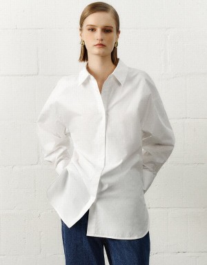 White Women's Urban Revivo Straight Loose Shirts | YTB788XU