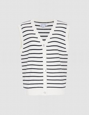 White Women's Urban Revivo Striped Button Front Tank Top | QYU3067TG