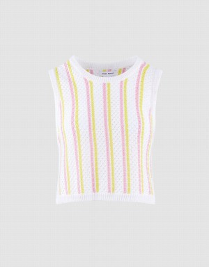 White Women's Urban Revivo Striped Knitted Tank Top | SYE7434AV