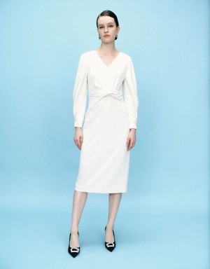 White Women's Urban Revivo Surplice Front Straight Dress | LUJ1022OX