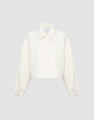 White Women's Urban Revivo Textured Button Up Jackets | VFS3599TL