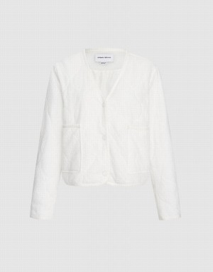 White Women's Urban Revivo Textured Contrast Tim Winter Coats | YXJ2649KN