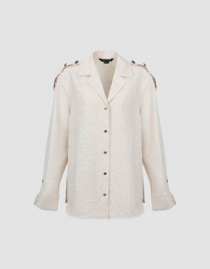 White Women's Urban Revivo Textured Lapel Straight Shirts | SMI6324LX