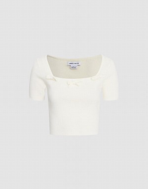 White Women's Urban Revivo Tie Front Fitted Tee Cardigan | ADH5437NL