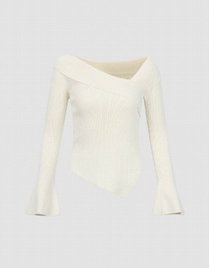 White Women's Urban Revivo V-Neck Skinny Knitted Cardigan | XNJ4249TV