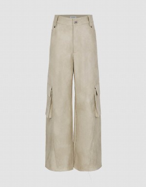 White Women's Urban Revivo Vegan Leather Wide-Leg Pants | DLE1312RA