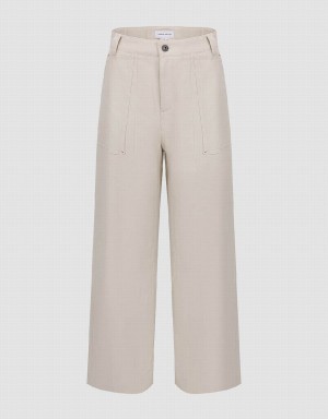 White Women's Urban Revivo Wide-Leg Pants | ZUP214AI