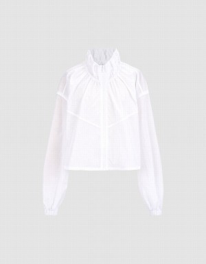 White Women's Urban Revivo Zip Up Cropped Jackets | UQP3042OL