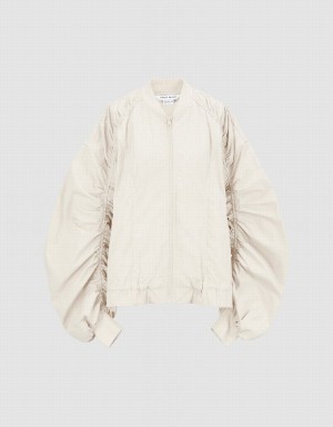 White Women's Urban Revivo Zipper Front Oversized Jackets | KBO7639JW