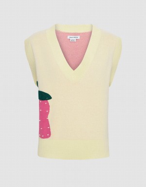 Yellow Multicolor Women's Urban Revivo Strawberry Pattern Tank Top | VPU7030XE