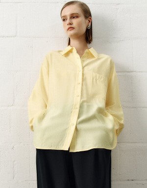 Yellow Women's Urban Revivo Button Up Straight Shirts | MYL273QZ