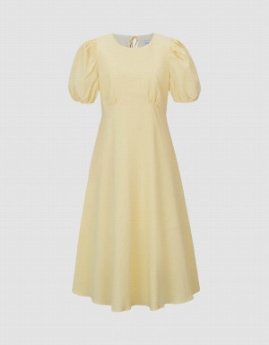 Yellow Women's Urban Revivo Crew Neck Midi Skater Dress | SGH825MA