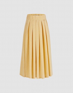 Yellow Women's Urban Revivo Elastic Waist Plaid Skater Skirts | KWA789DI