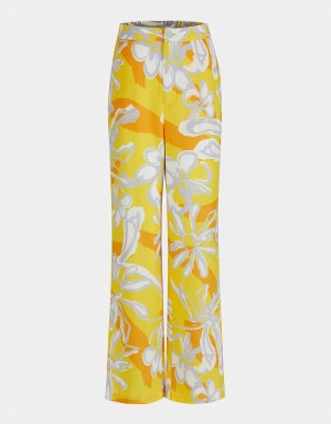 Yellow Women's Urban Revivo Floral Jacquard Wide Leg Pants | CEE1753AL