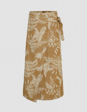 Yellow Women's Urban Revivo Printed Midi A-Line Denim Skirts | HGE2783CX