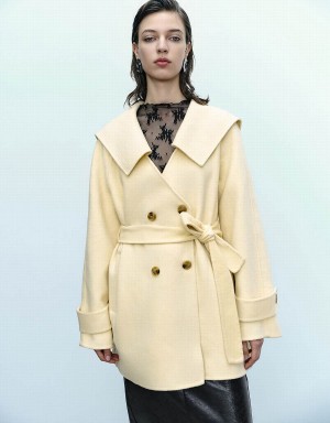 Yellow Women's Urban Revivo Sailor Collar Neck Straight Coats | FZP966HV