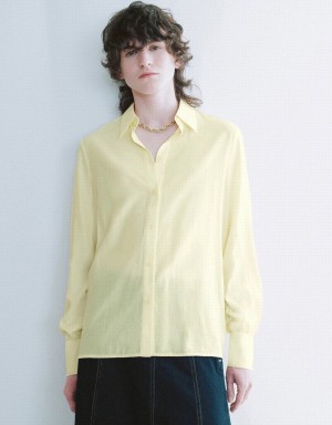 Yellow Women's Urban Revivo Straight Lapel Shirts | YRU452WU