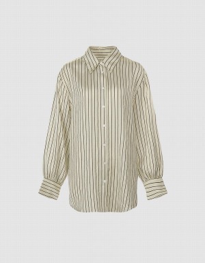 Yellow Women's Urban Revivo Striped Button Up Shirts | IXE663MZ