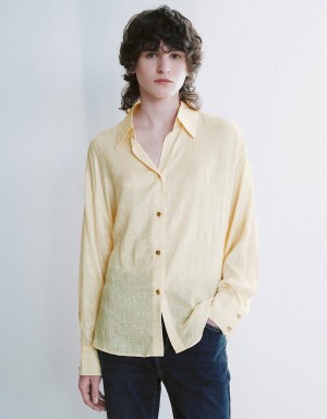 Yellow Women's Urban Revivo Textured Button Up Straight Shirts | TWF4889ZN