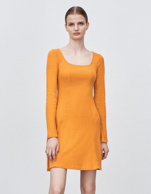 Yellow Women's Urban Revivo U Neck A-Line Dress | ISK8921MN