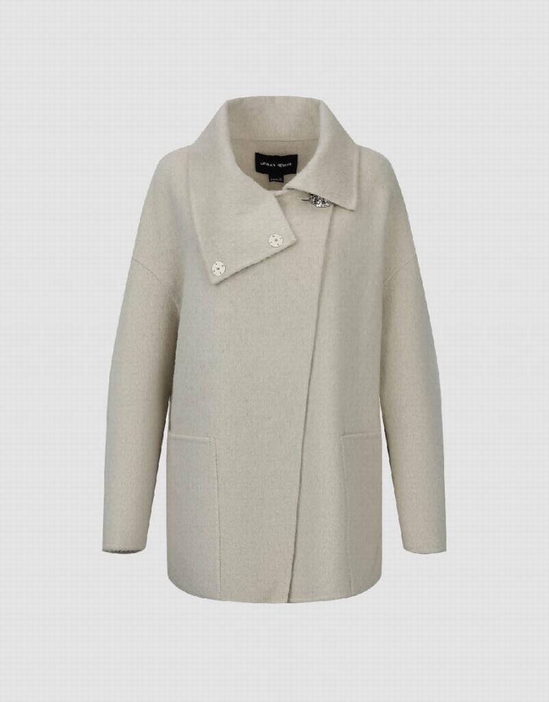 Beige Women's Urban Revivo Stand Collar Straight Coats | VER6790DT