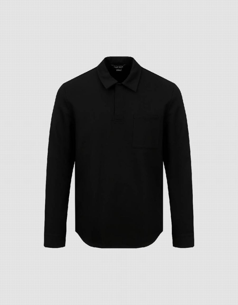 Black Men's Urban Revivo Button Half Placket Straight Polo Shirts | ZJT6841NB