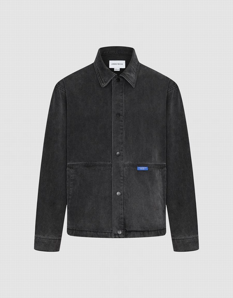 Black Men's Urban Revivo Button Up Denim Jackets | CAE8735JW