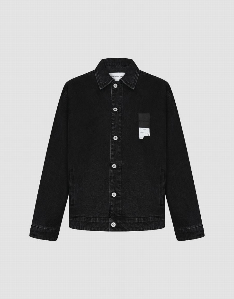 Black Men's Urban Revivo Button Up Denim Jackets | TYR7113ZD