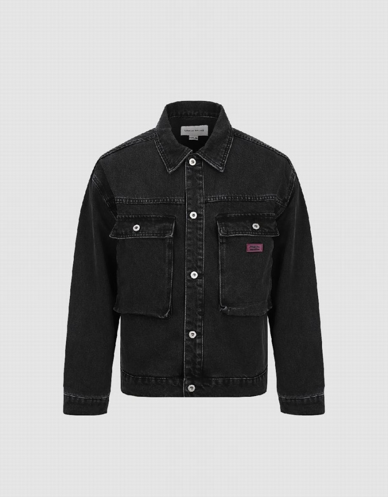 Black Men\'s Urban Revivo Button Up Denim Jackets | BJN4060EL