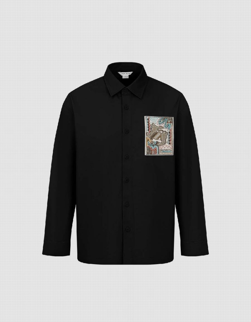 Black Men's Urban Revivo Button Up Loose Shirts | EFP2571QA