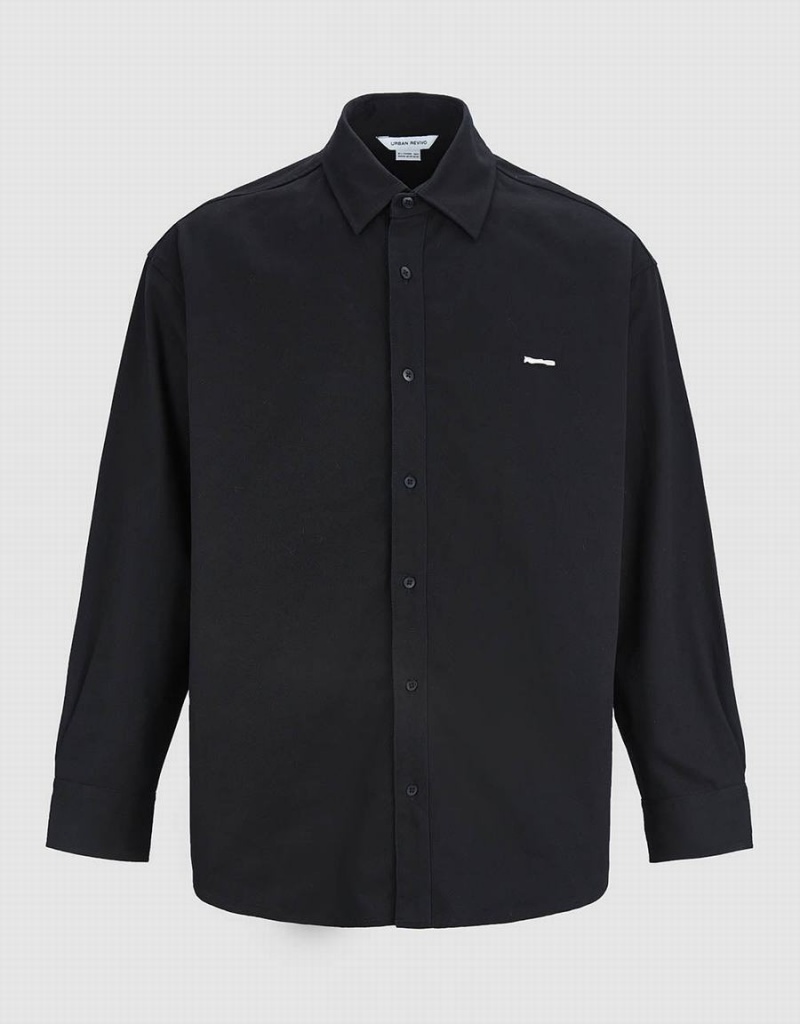 Black Men's Urban Revivo Button Up Loose Shirts | JRO7043CP