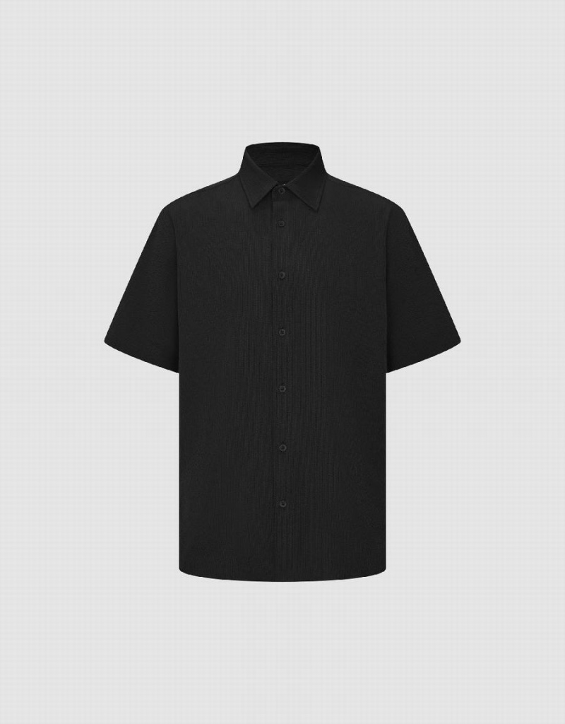 Black Men\'s Urban Revivo Button Up Loose Shirts | DJR1456EH