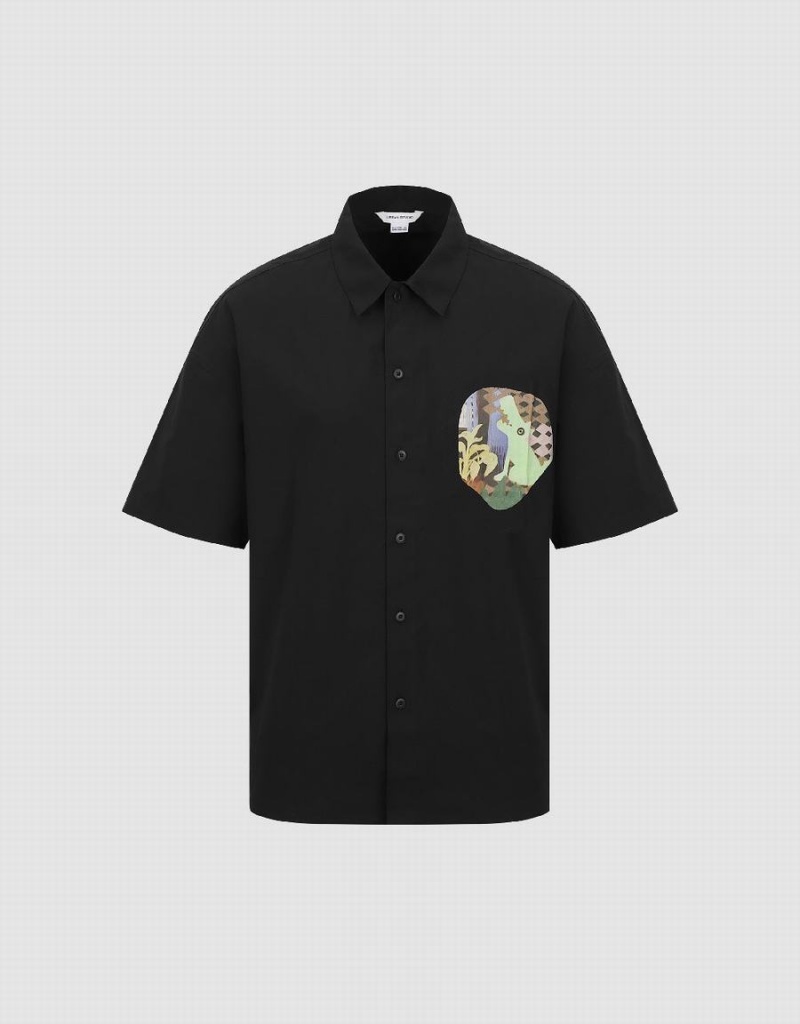 Black Men's Urban Revivo Button Up Oversized Shirts | VDS438TE