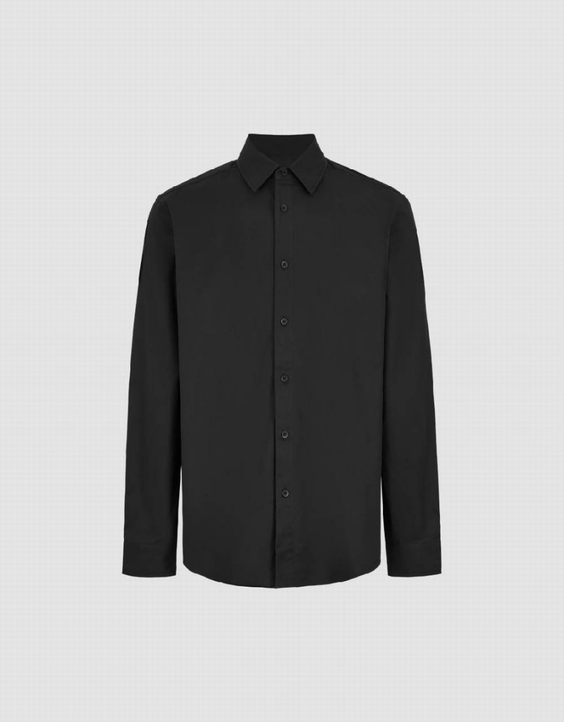 Black Men's Urban Revivo Button Up Straight Shirts | ZLX705SV