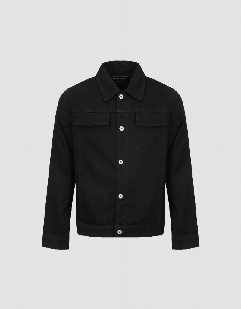 Black Men's Urban Revivo Button Up Straight Denim Shirts | HJI8282LP