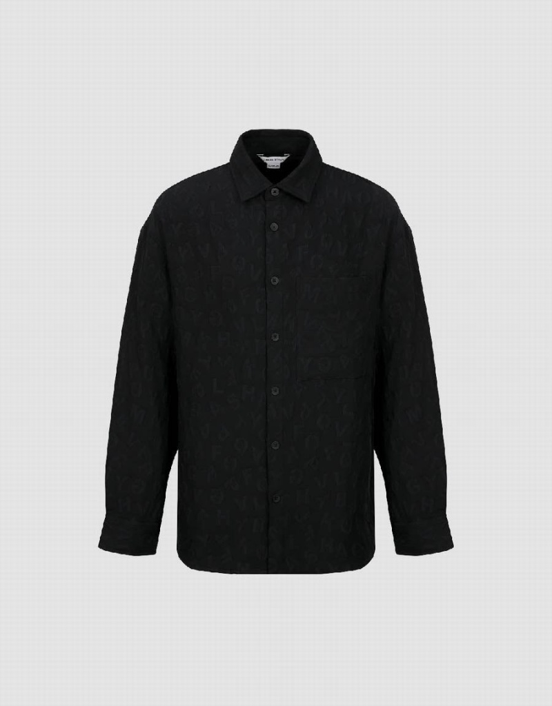 Black Men's Urban Revivo Button Up Textured Loose Shirts | PMB4548JN