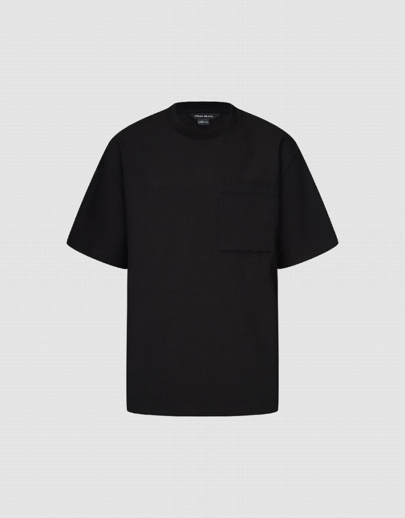 Black Men's Urban Revivo Crew Neck A-Line T Shirts | GBZ1285SJ