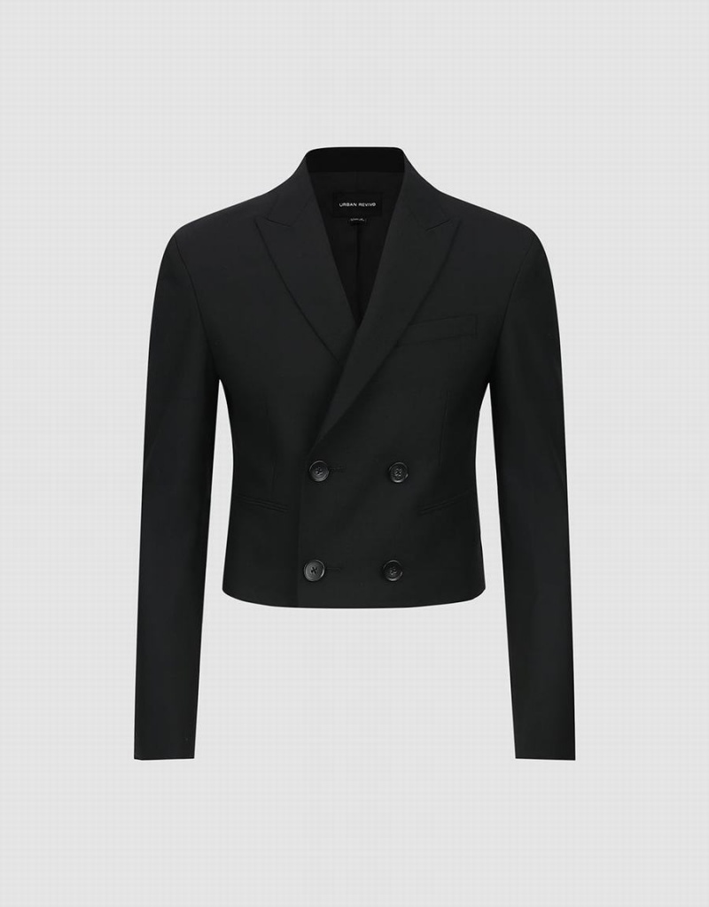 Black Men's Urban Revivo Cropped Peak Lapel Blazers | RMI5878PP