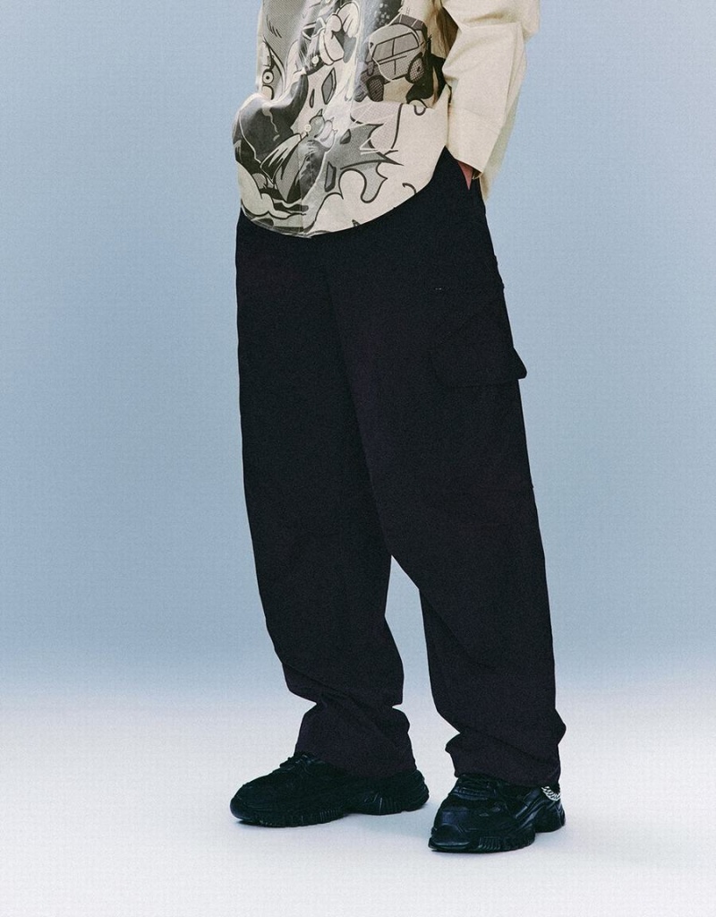 Black Men's Urban Revivo Drawstring Waist Wide-Leg Loose Pants | JAN625YP